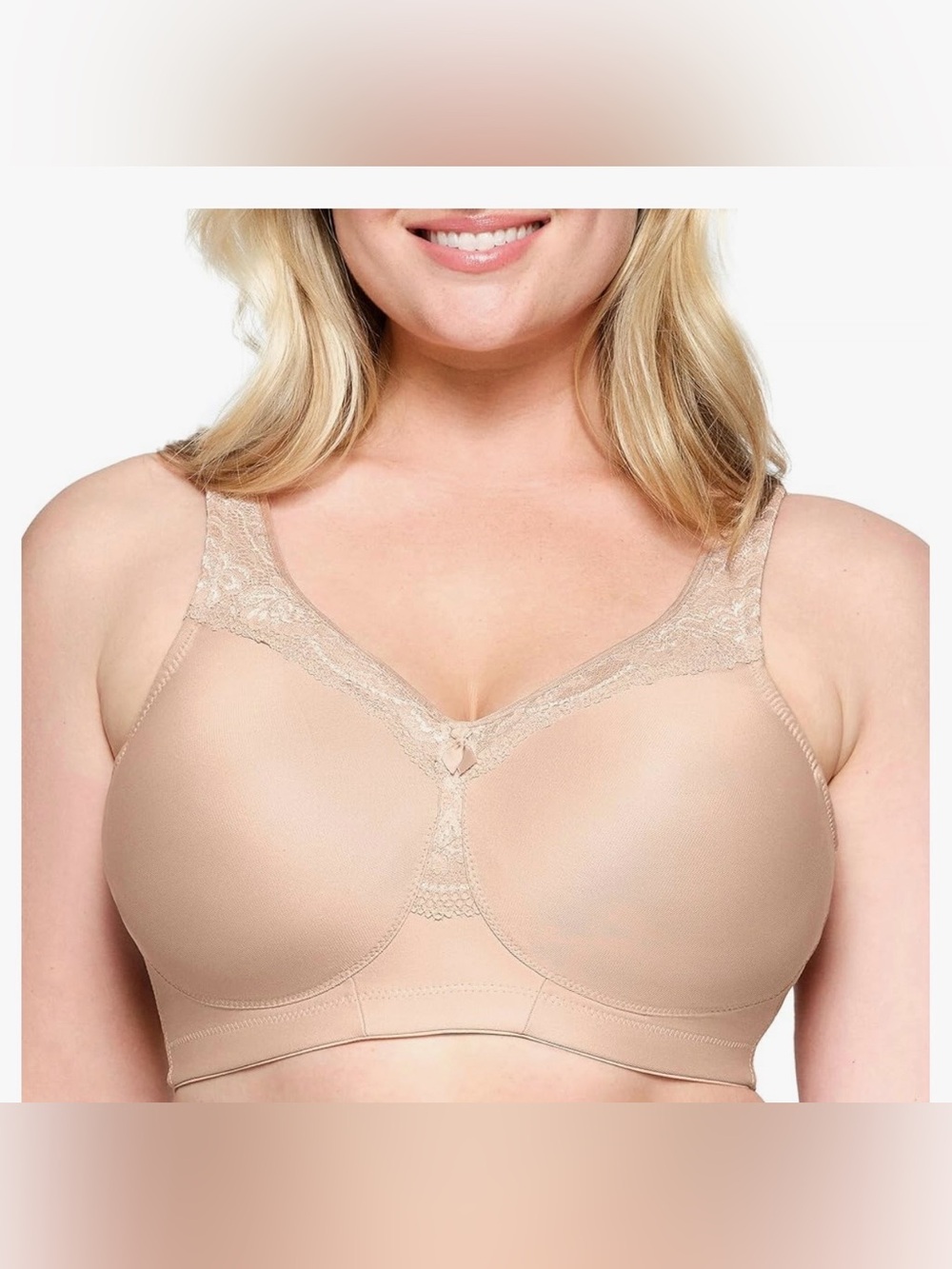 Glamorise 1007 MagicLift Full Figure Support Bra Beige/Cafe Lace Trim 46C Womens
